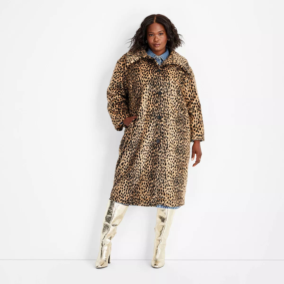 Women's Faux Fur Coat - Future Collective Brown Leopard Print