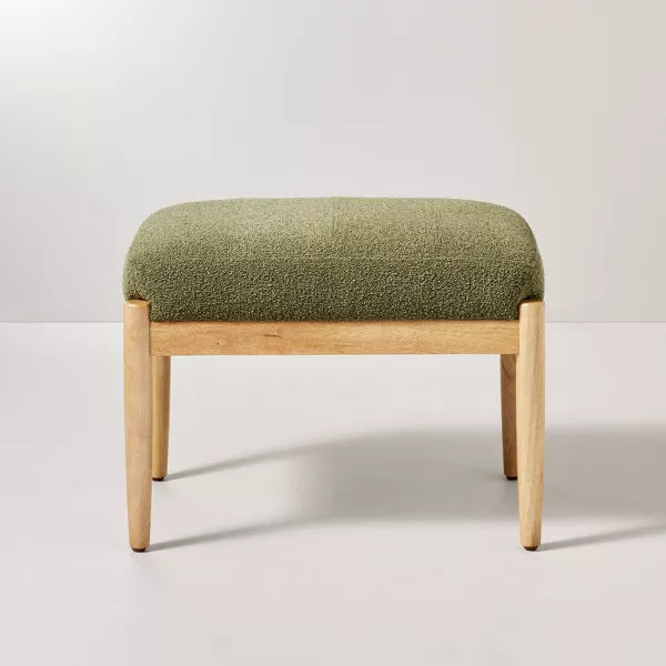 Boucle Upholstered Wood Ottoman