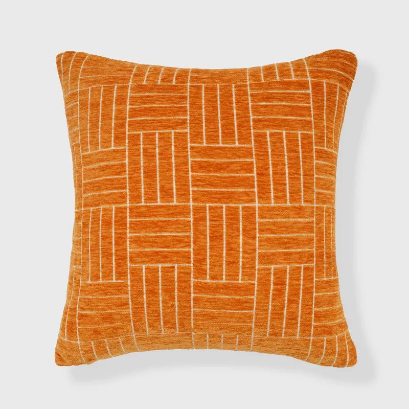 Staggered Striped Chenille Woven Jacquard Square Throw Pillow