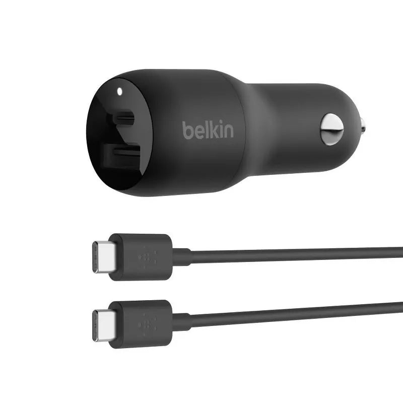 2-Port 37W USB-C/USB-A Power Delivery Car Charger with 3.3' USB-C/USB-C Cable