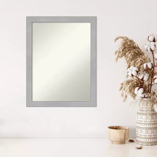 Non-Beveled Vista Brushed Nickel Narrow Wall Mirror: Modern Rectangle, Includes Mounting Hardware