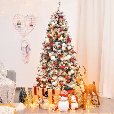 Pre-Lit Premium Snow Flocked Hinged Artificial Christmas Tree with 250 Lights