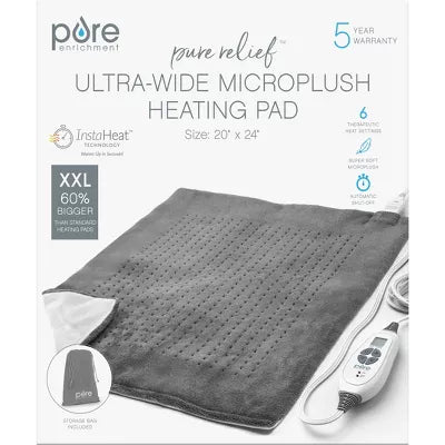 PureRelief with 6 Heat Settings and Auto Shut-off XXL Extra Wide Heating Pad - Charcoal Gray