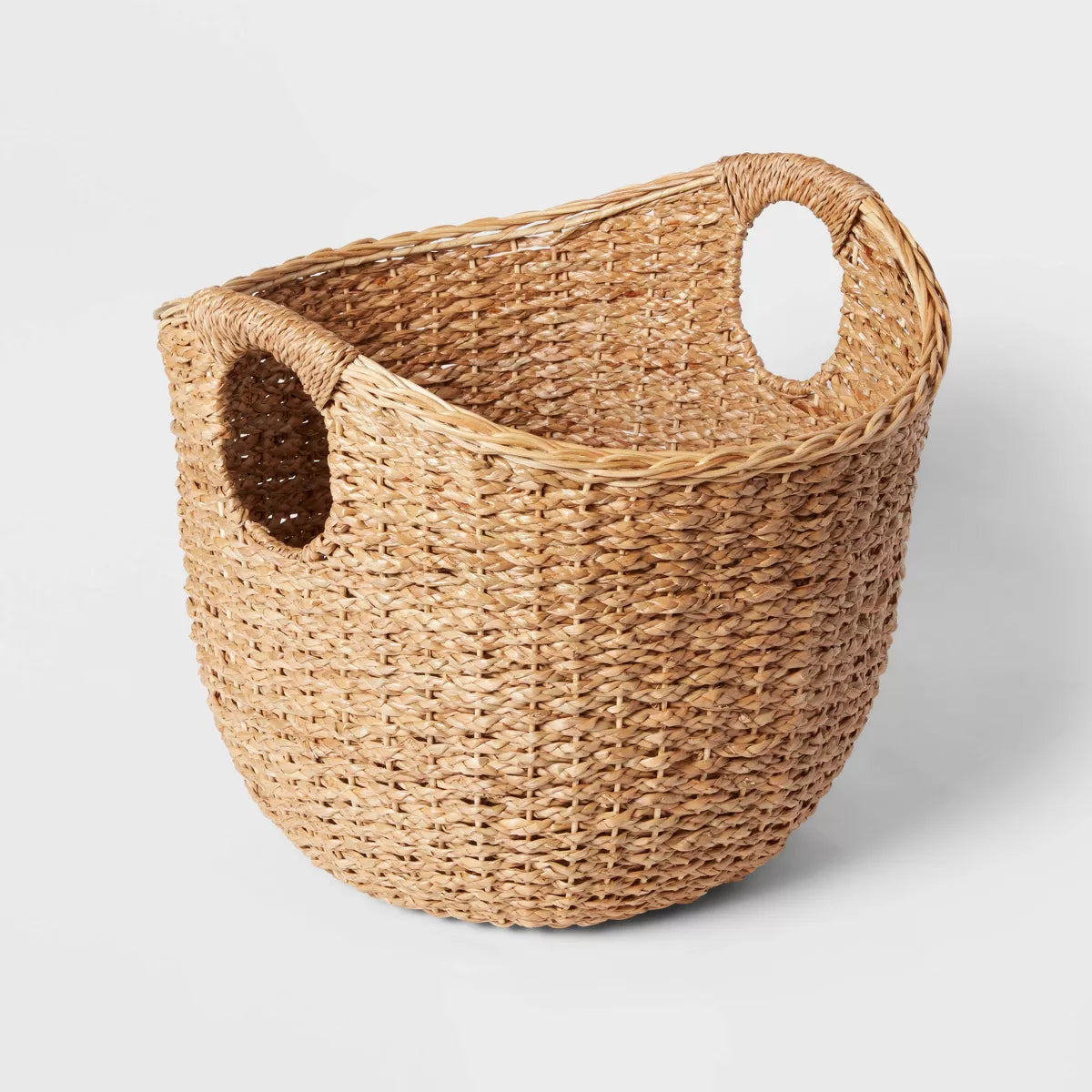Large Round Braided Seagrass Basket - Brightroom™: Handwoven Khaki Wicker for Blanket Storage, Nest Certified - SHOWROOM ITEM