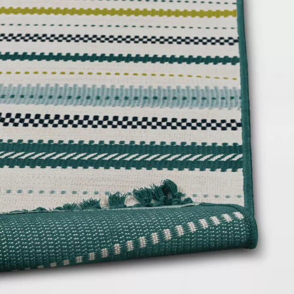 5'x7' Textural Stripe Rectangular Woven Outdoor Area Rug Light Green