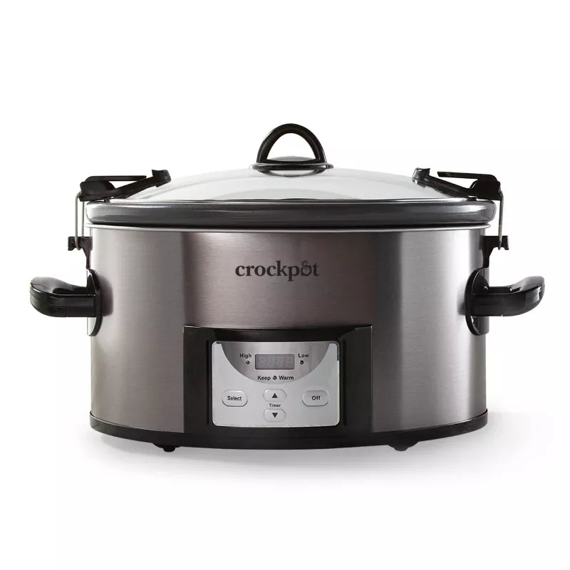 Cook & Carry Programmable Easy-Clean Slow Cooker Stainless Steel: 3 Settings, Dishwasher-Safe Parts
