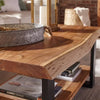 Alpine Live Edge Wood Coffee Table Natural - Acacia Sofa Table, Metal Legs, Rectangular