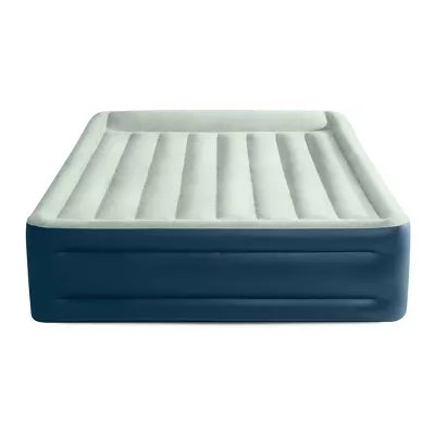 Elevated  Pillow Rest Queen Air Mattress with Internal Pump - Off-White/Blue