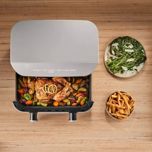 Dual Basket Tri-Zone Air Fryer Gray: Cool Touch Handle, Includes Fry Basket & Crisping Tray
