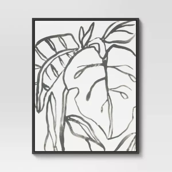 Botanical Sketch Framed Wall Canvas White/Black: Modern Vertical Digital Art Set