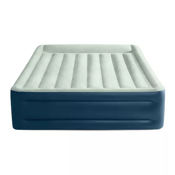 Elevated Pillow Rest Queen Air Mattress with Internal Pump - Off-White/Blue