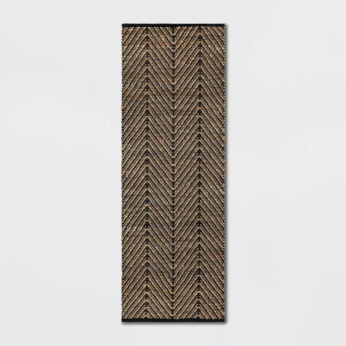Handloom Chevron Runner Rug Black Abstract Pattern 2'4"x7'