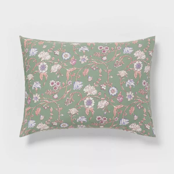Boho Reversible Printed Comforter & Sham Set Green Floral, Twin