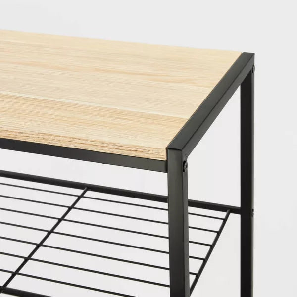 4 Tier Shoe Rack Black Metal with Natural Wood