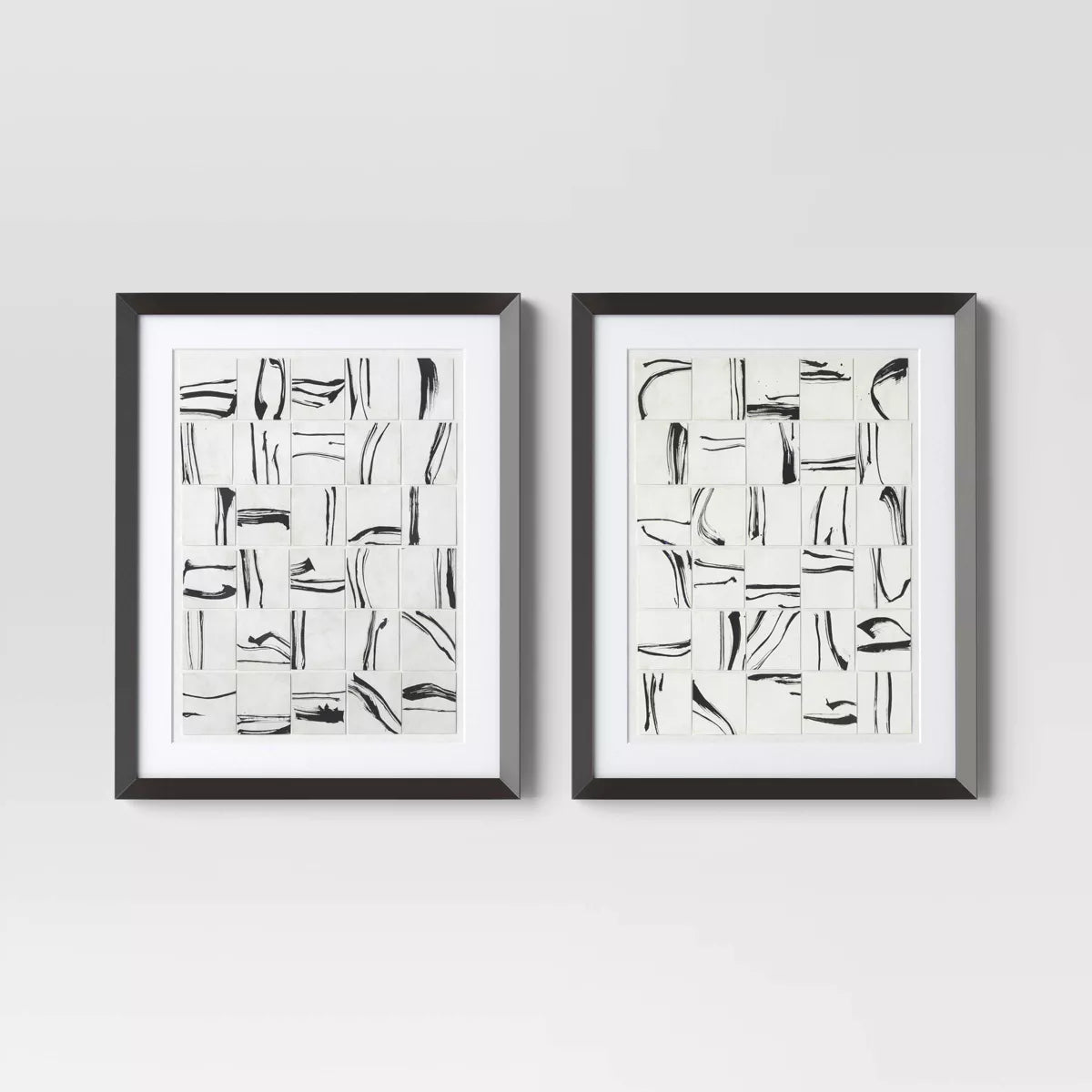 (Set of 2) 16"x20" Patterned Lines Abstract Framed Arts Black - Threshold™ - SHOWROOM ITEM