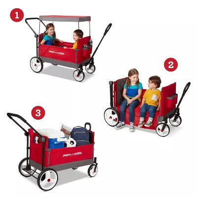 Convertible Kid & Cargo Stroller Wagon with Canopy: Steel & Plastic Frame