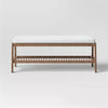 Upholstered Entry Bench with slatted Shelf Cream Boucle