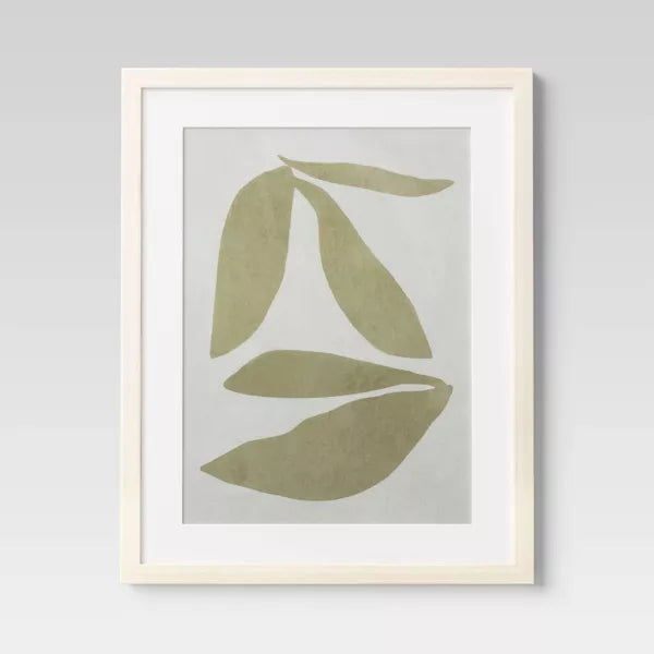 1-Piece Leaf Framed Wall Art Set Natural - Botanical Drawing, Beige Frame, Vertical Display