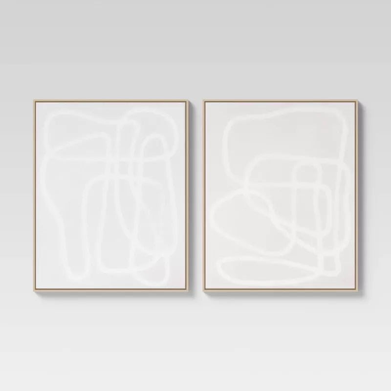 (Set of 2) Line Drawing Wall Canvases Gray/White