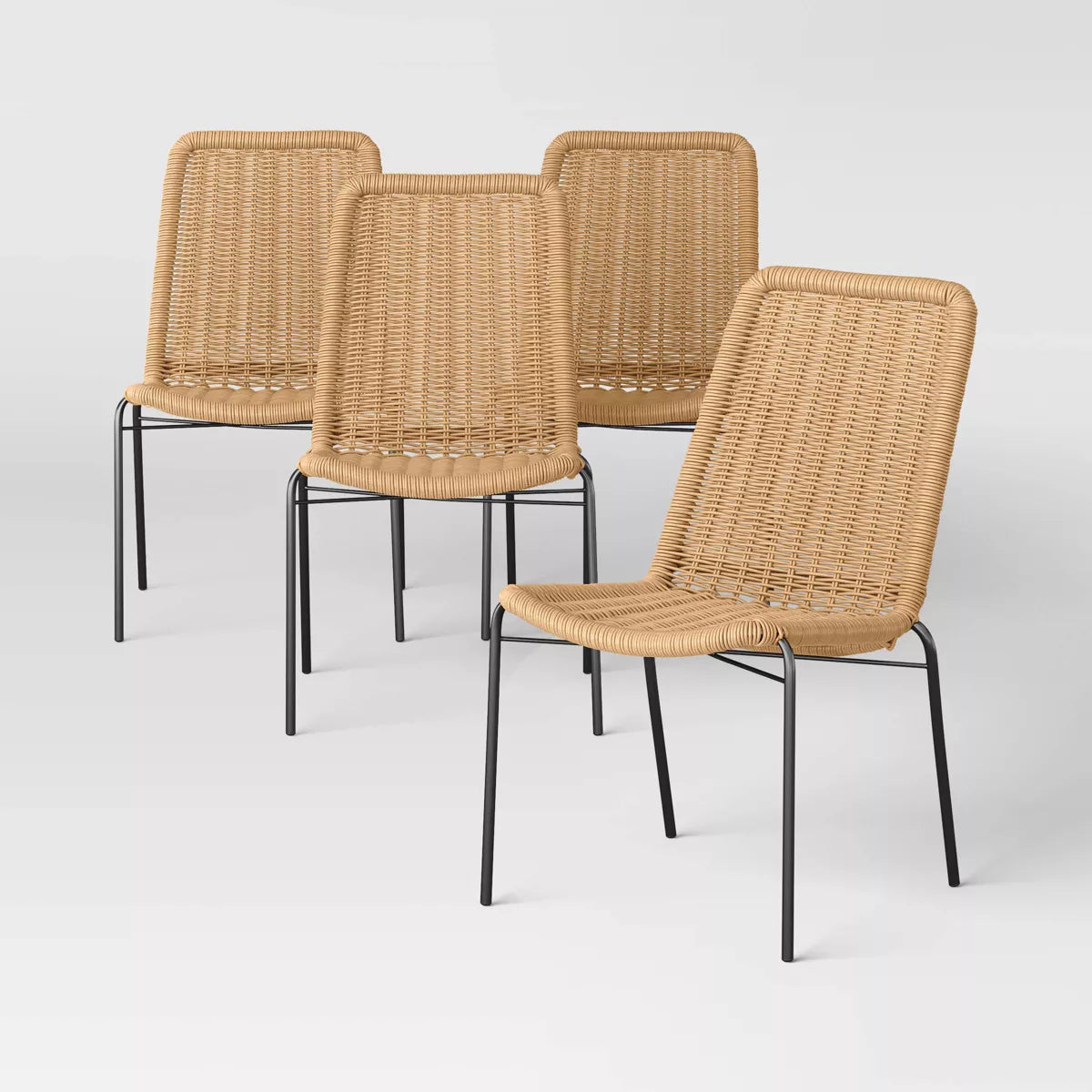 4pc Wicker Stack Armless Patio Dining Chairs - Brown SHOWROOM ITEM