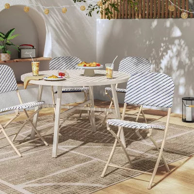 French Cafe Outdoor Patio Dining Folding Chairs Beige