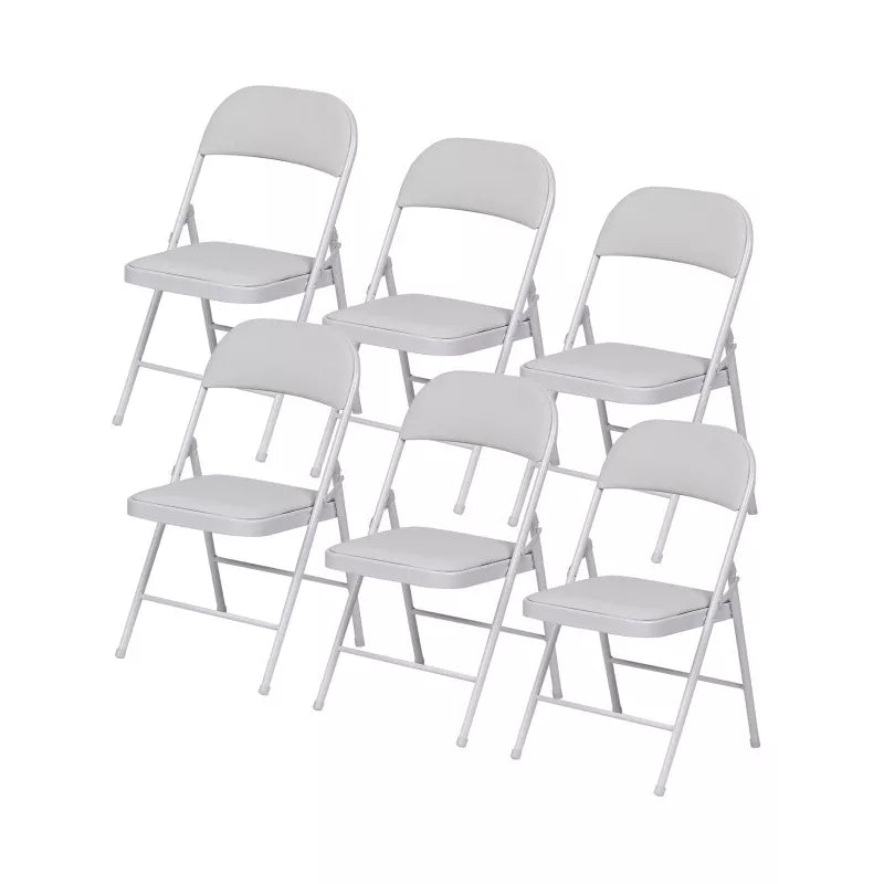 6 Pack Folding Chairs with Padded Seats, Metal Frame with Pu Leather Seat & Back, Capacity 350 lbs, White