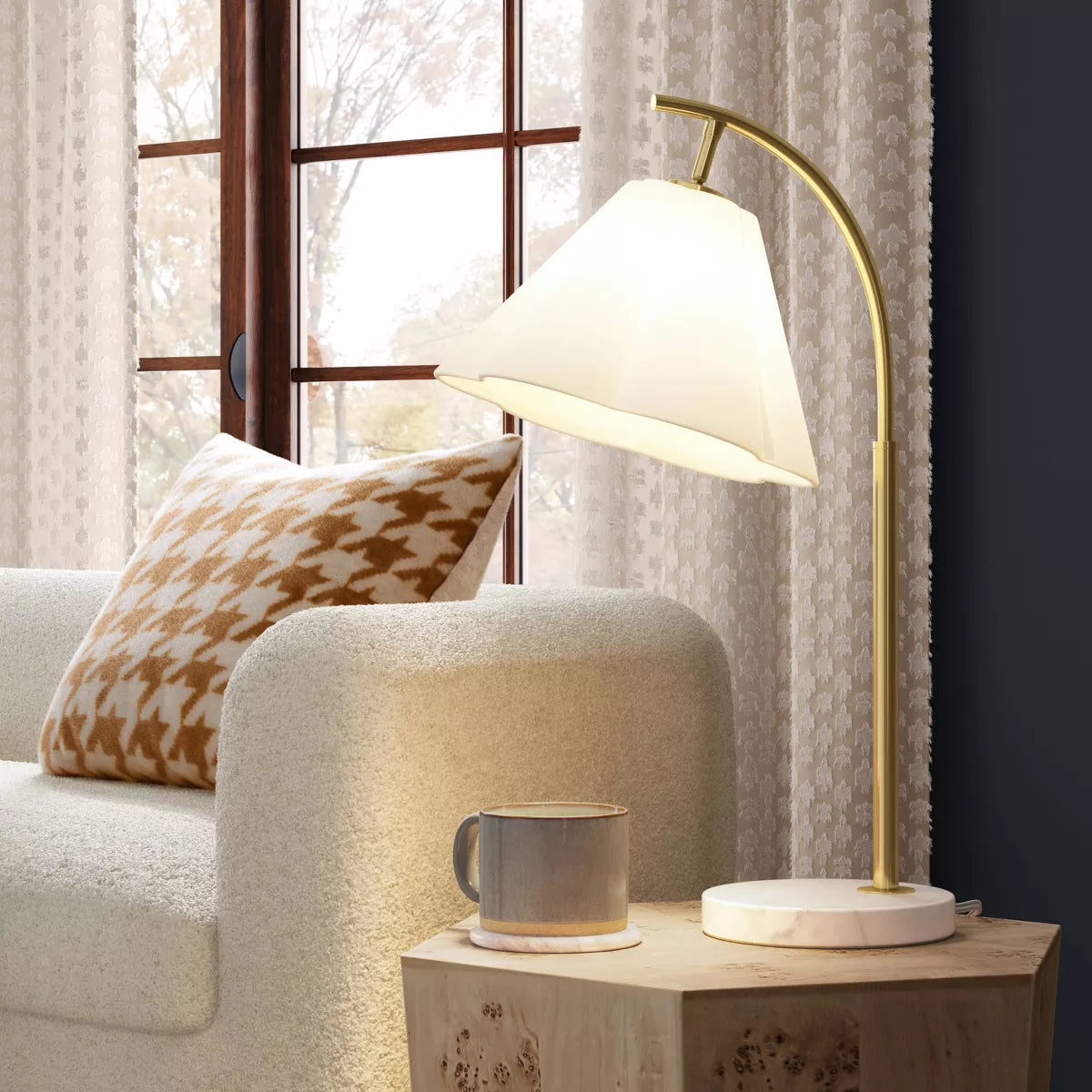 Scalloped Table Lamp with Marble BASE ONLY - White