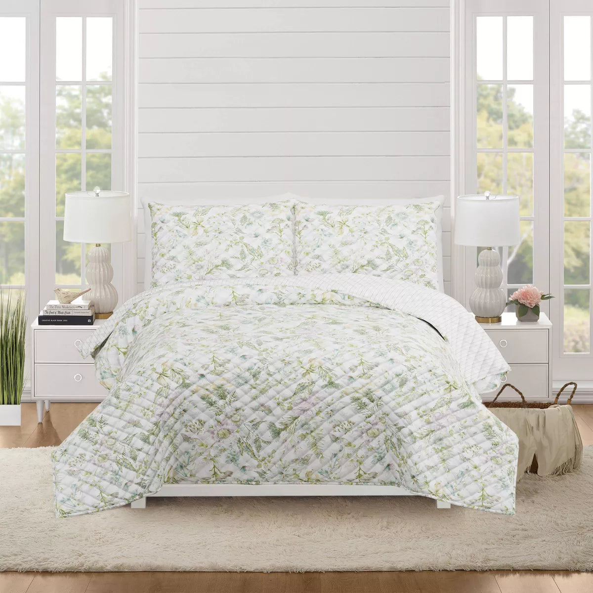 Full/Queen Quilt Botanical Floral Green