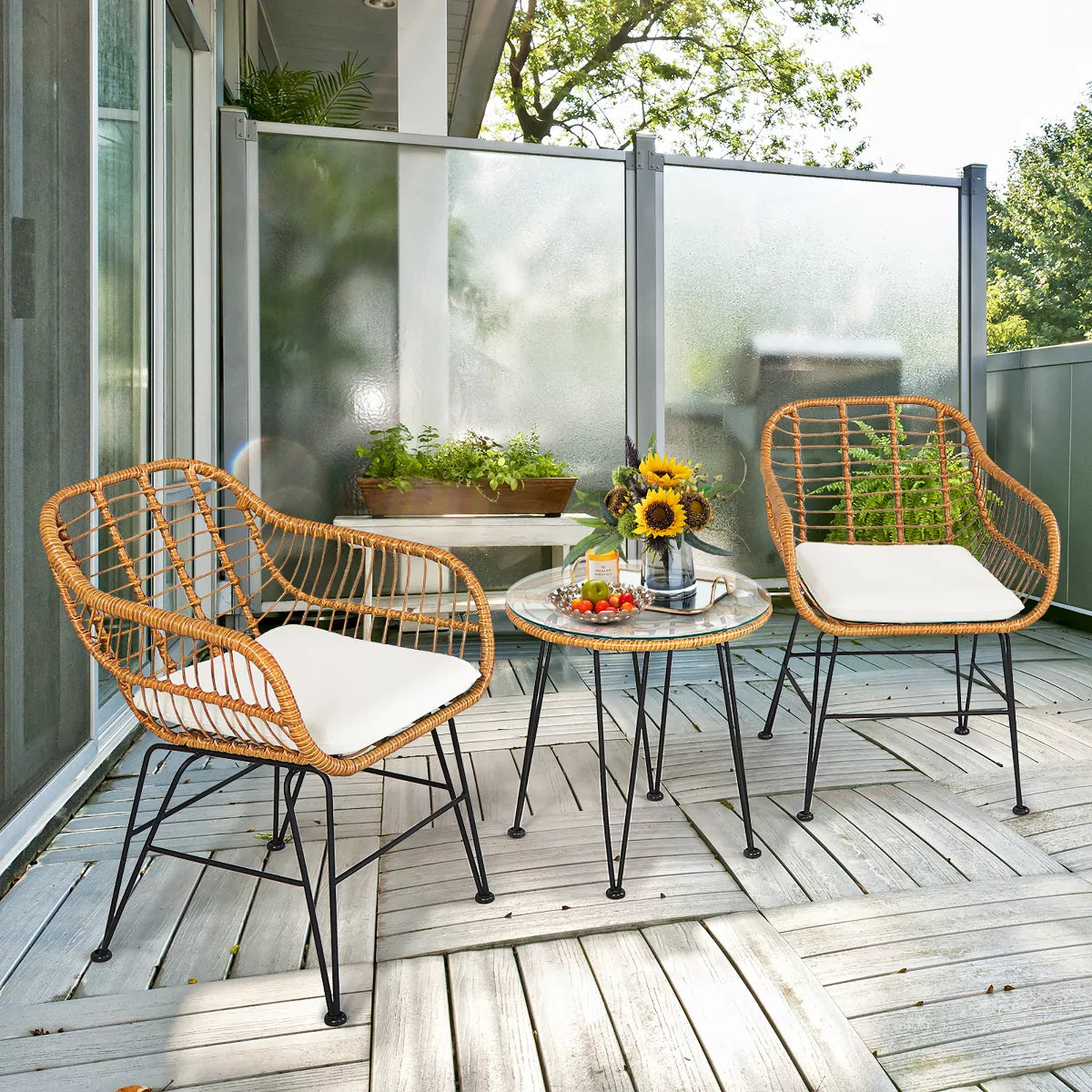 3PCS Costway Patio Rattan Bistro Furniture Set SHOWROOM ITEM