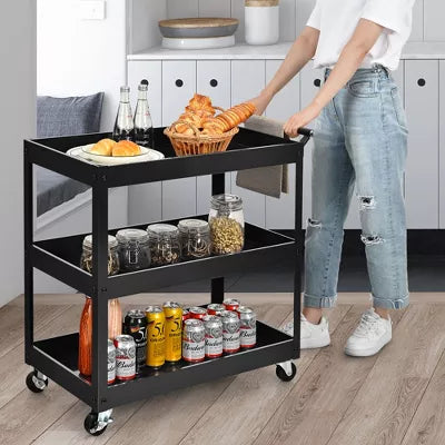 3-Tier Utility Cart Metal Mental Storage Service Trolley