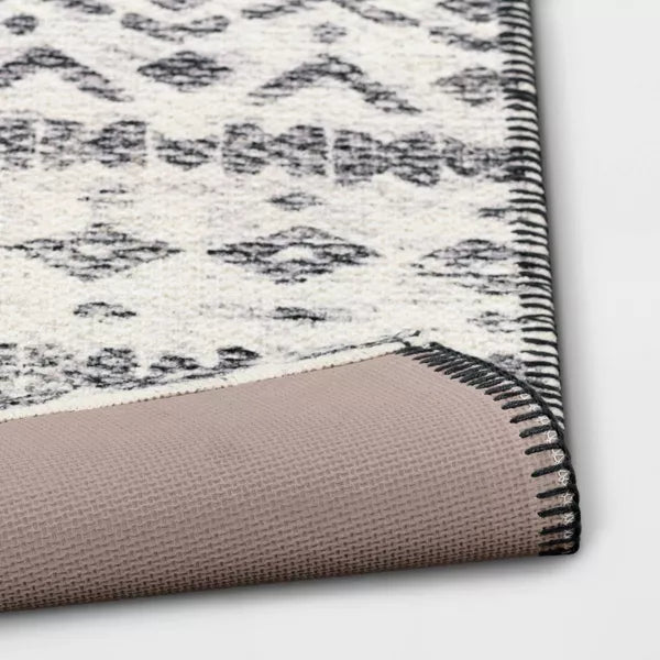 Washable Luna Aztec Diamond Printed Rug Black 2'4"x7'