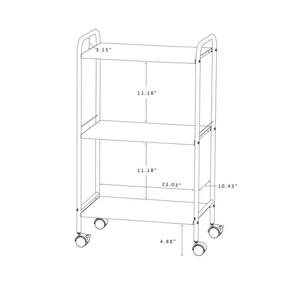 3 Shelf Wide Utility Storage Cart Gray: Steel Rolling Organizer with Wheels, Multipurpose
