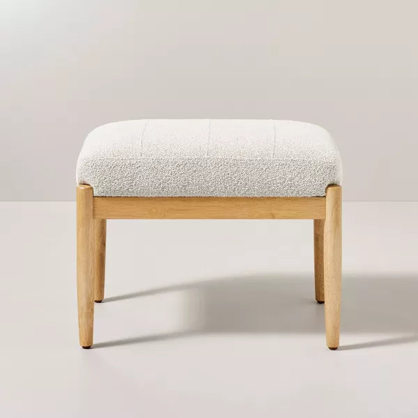Boucle Upholstered Wood Ottoman