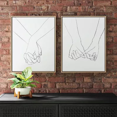 (Set of 2) Hands Framed Canvas - Modern Wall Art, Vertical Orientation, Sawtooth Back