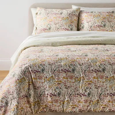 Reversible Floral and Stripe Comforter Set Pink/Green - Twin