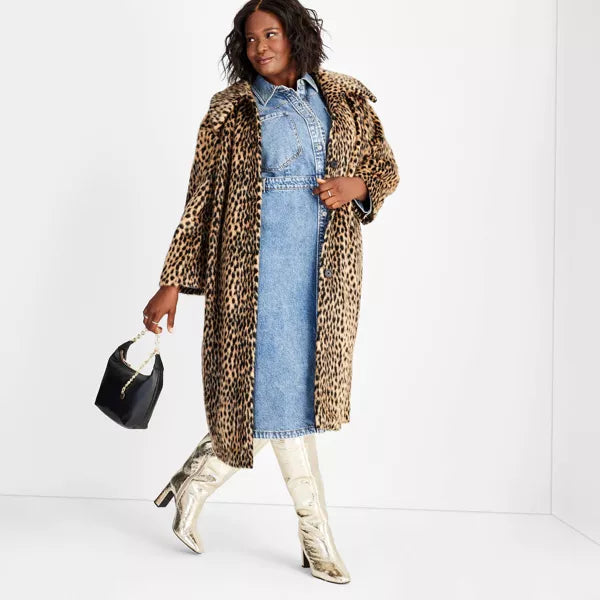 Women's Faux Fur Coat - Future Collective Brown Leopard Print