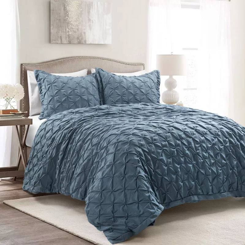 3pc King Ravello Pintuck Soft Oversized Duvet Cover Set Stormy Blue : Microfiber, OEKO-TEX Certified