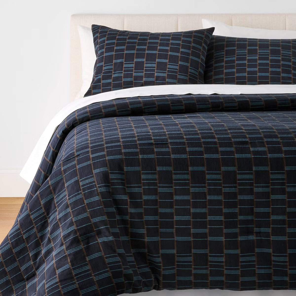 Woven Grid Comforter Set Navy Blue - Threshold™ designed with Studio McGee - SHOWROOM ITEM 