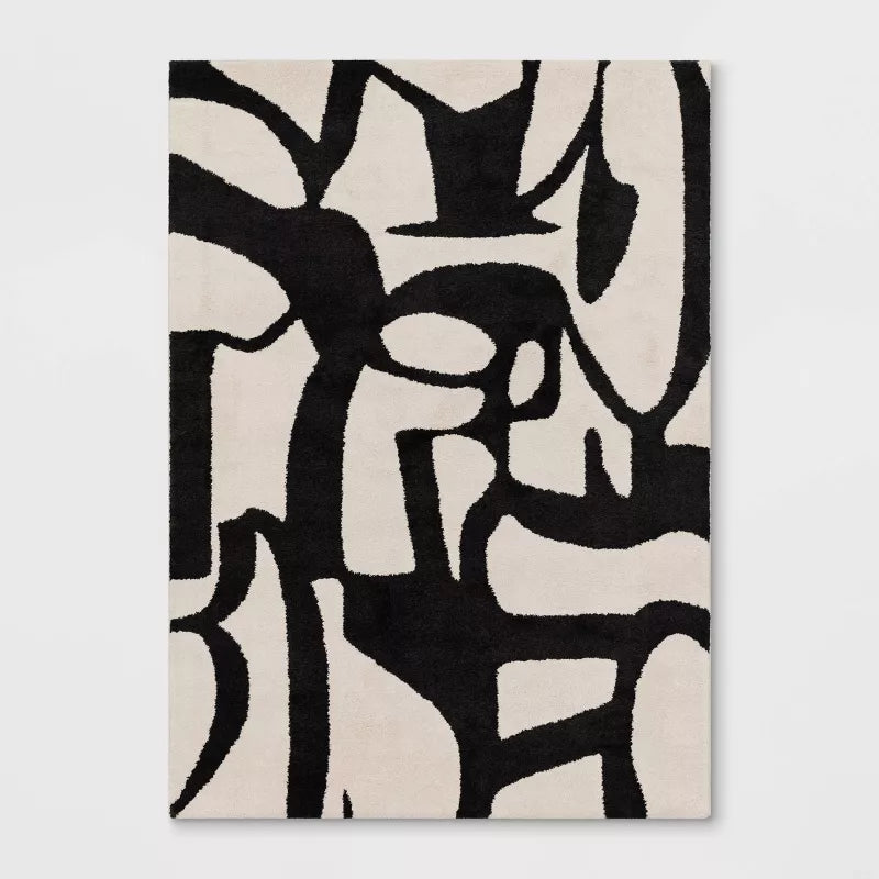 Abstract Inkblot Rug Black/White