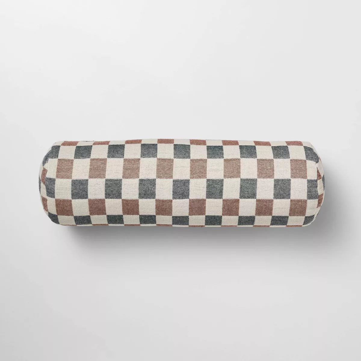 (Set of 2) Bolster Woven Check Pillow - Neutral/Navy/Burgundy SHOWROOM ITEM