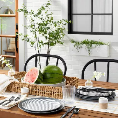 Natural Woven Rectangular Tray with Handles -  Artisanal, Farmhouse Style, Indoor/Outdoor Use