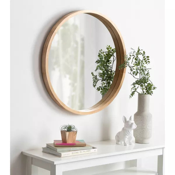 Hutton Round Wood Wall Mirror Natural - Kate and Laurel