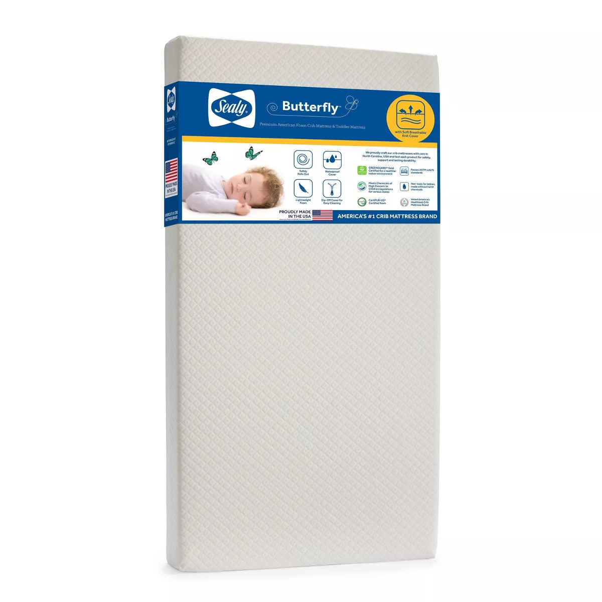 Butterfly Breathable Knit Crib and Toddler Mattress