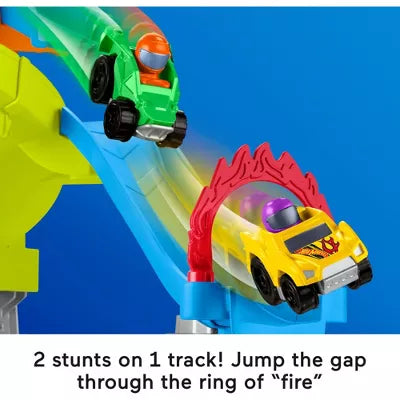 Little People Hot Wheels Spiral Stunt Speedway Toddler Race Track Playset 2 Toy Cars