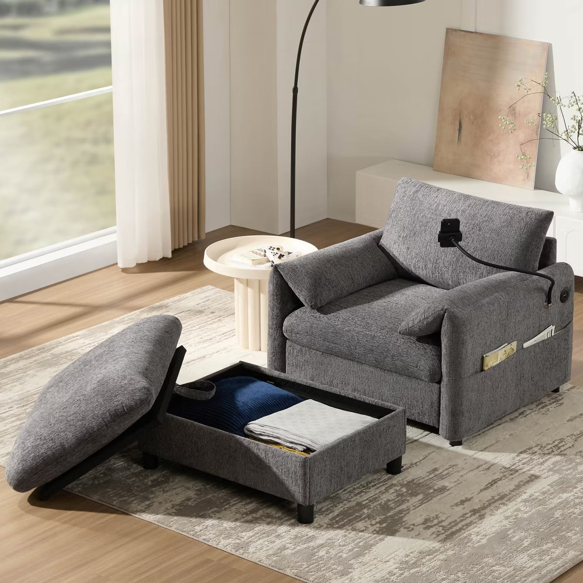 Single Sofa Chaise Lounge Couch Accent Chair with Storage Ottoman SHOWROOM ITEM