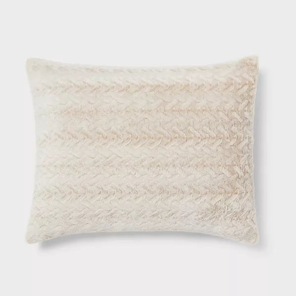 Luxe Textured Faux Fur Comforter and Sham Set Khaki - King