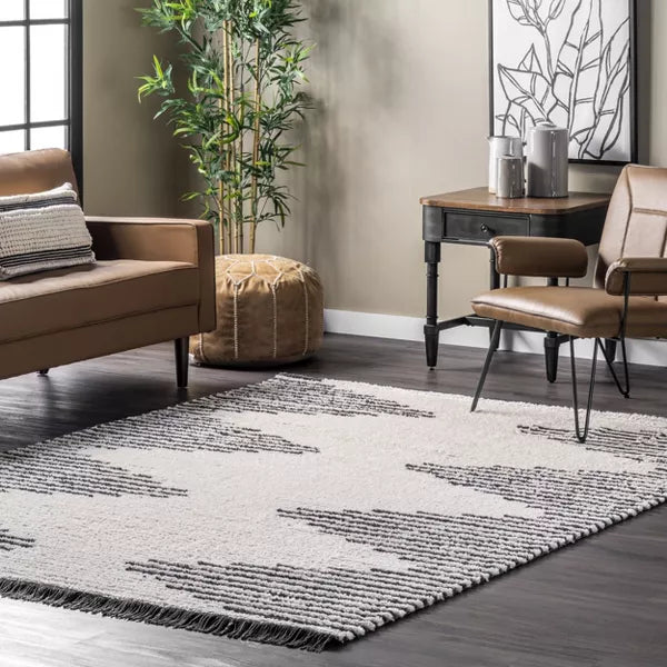 Morgan Contemporary Diamond Soft Shag Fringe Indoor Area Rug