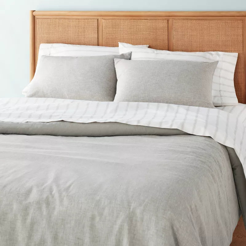 3pc Linen Blend Comforter Set Jet Gray - King