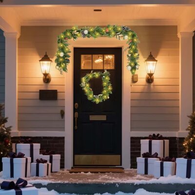 Christmas Pre-Lit Artificial Pine Garland Green with LED Lights, final cut