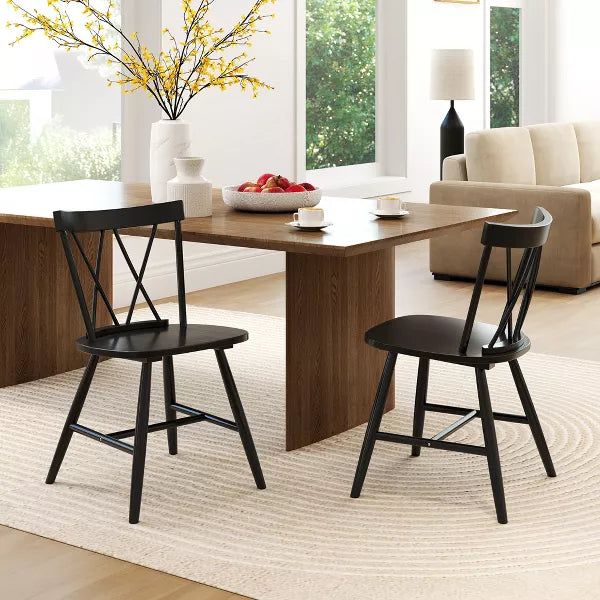 2-Pieces Dining Chairs Farmhouse Kitchen Chair with Rubber Wood Frame